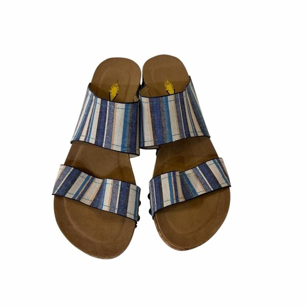 Voltaire white and blue striped sandals with a boho vibe